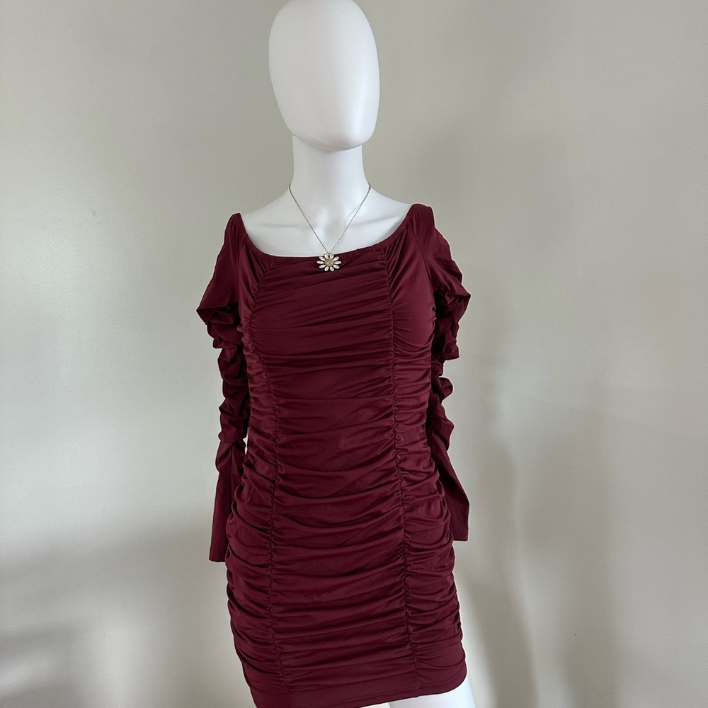Elegant Burgundy Ruched Dress